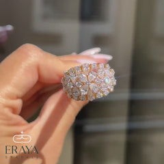 Pear Cut Lab Diamond Cocktail Ring – Round Floral Design