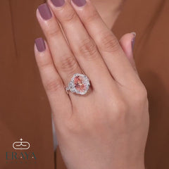 Victorian Engagement Ring | Pink Oval Halo