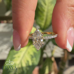 Marquise Wedding Ring with Pave Lab Diamond