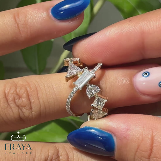 Multi cut lab-grown diamond ring displayed