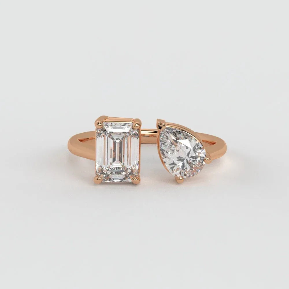 Emerald & Pear Ring – Lab-Grown Diamond Ring - erayasparkle